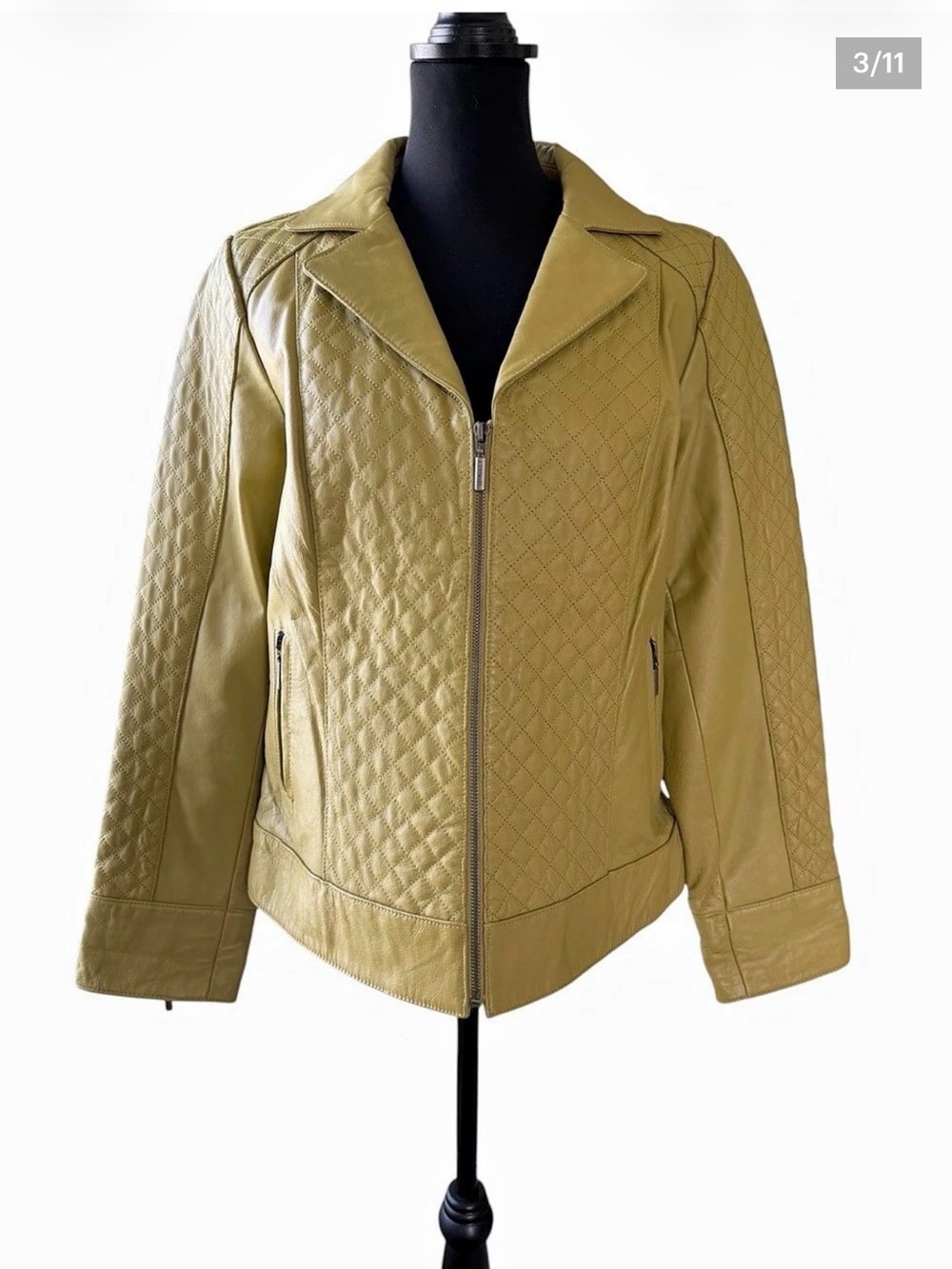 Vintage Bradley Bayou Avocado Green Quilted Leather Y2K Moto Jacket Women’s M
